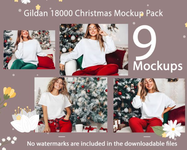 Gildan 18000 Christmas Mockup Pack, Holiday Sweatshirt