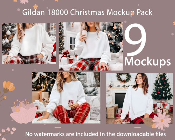Gildan 18000 Sweatshirt Mockup Bundle Pack of 9 Christmas Mockups